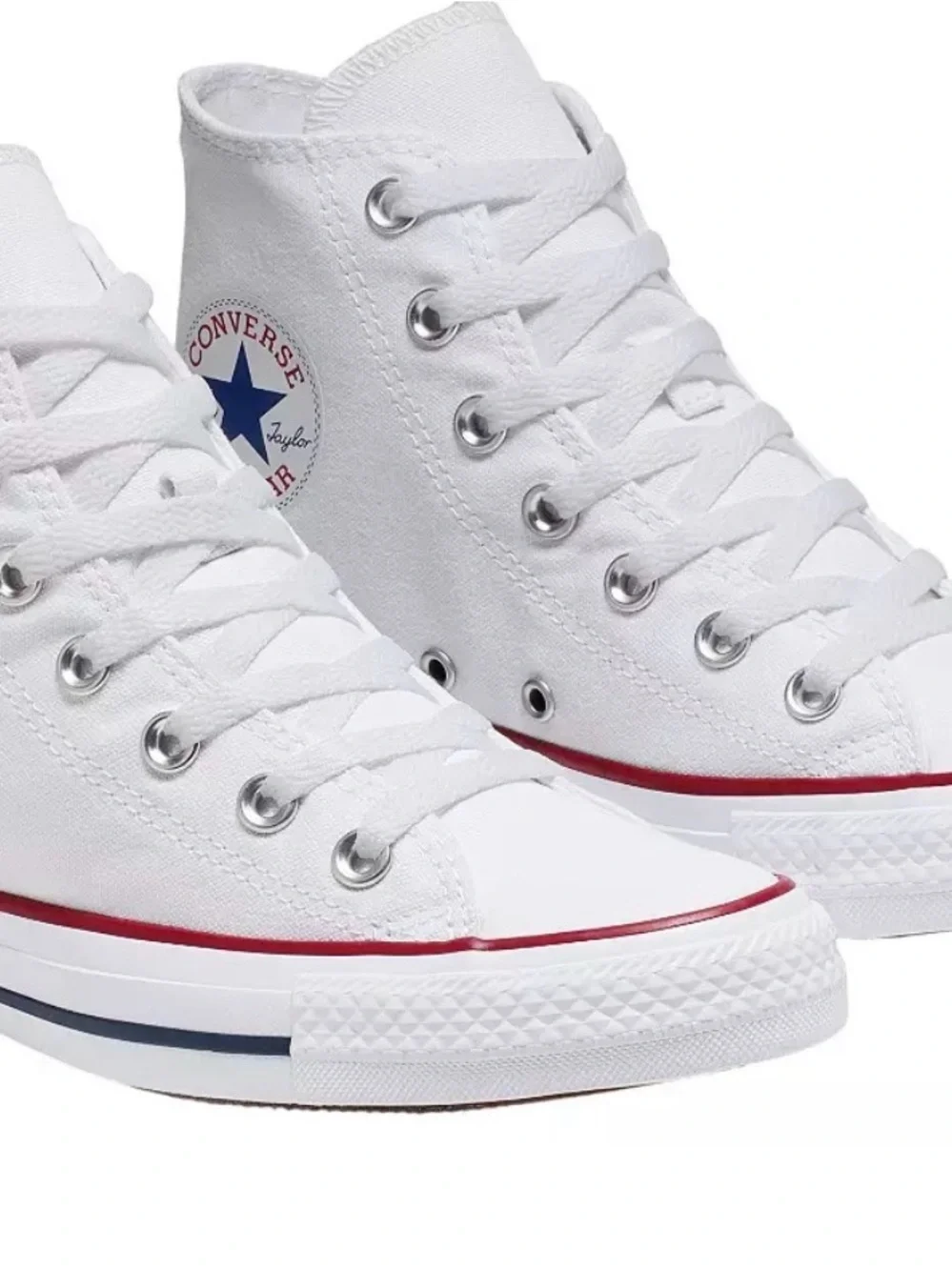 NWT Converse White High-Top Chuck Taylor Sneakers with Red & Blue Stripe